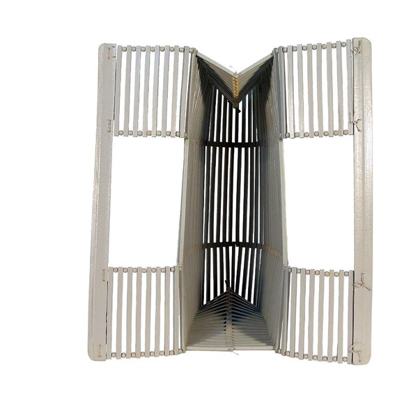 VINTAGE Large Dove Grey Slatted Bamboo Birdcage Tote Bag - RARE - Picture 4 of 4